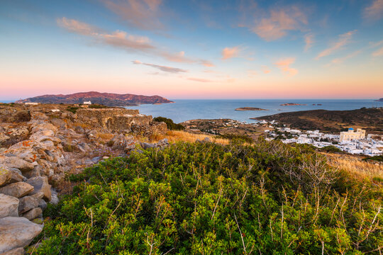 Chora village on Kimolos and Milos island in the distance.