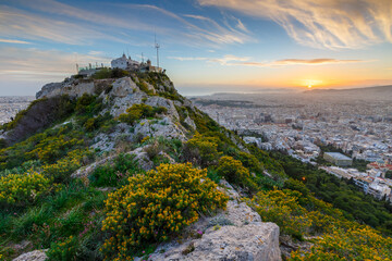 View of Athens from Lycabettus hill at sunset, Greece.