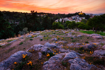 Evening view of the National Observatory on the Hill of Nymphs, Athens