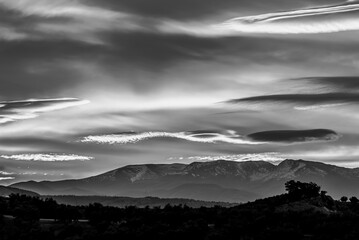 Large lenticular clouds over Sierra Nevada at sunrise