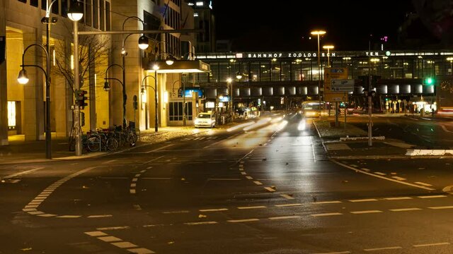 Time lapse of the road traffic on Hardenbergstrasse looking towards the Zoologischer Garten train station