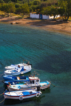Traditional fishing baots at Mpali beach on the coast of Fourni island