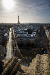 The sun rises behind the Eiffel Tower in Paris, France near New Years