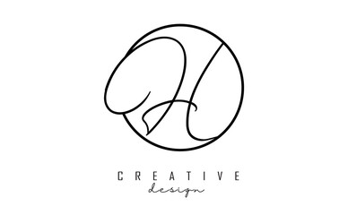 Handwriting letters H logo design with simple circle vector illustration.