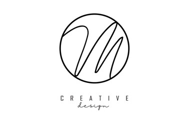 Handwriting letters M logo design with simple circle vector illustration.