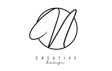 Handwriting letters N logo design with simple circle vector illustration.