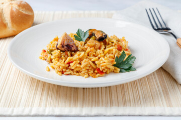 Spanish seafood and vegetable paella