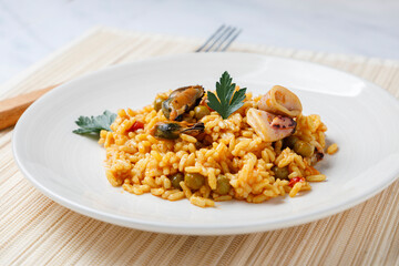 Spanish seafood and vegetable paella