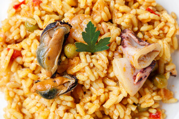 Spanish seafood and vegetable paella