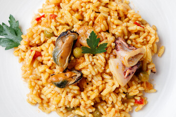 Spanish seafood and vegetable paella