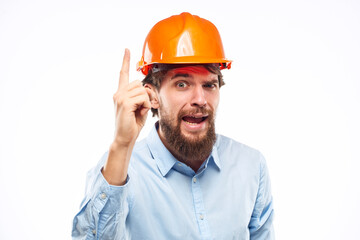 Engineer in orange coloring safety professionals construction emotions hand gestures