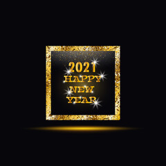 New year frame gold 2021 text and confetti. Christmas. Vector illustration.