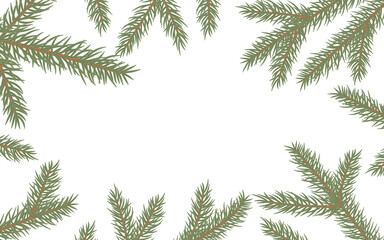 Fototapeta na wymiar Christmas tree branches frame. Decorative Christmas and new year decorations with text indentation. Vector illustration background.