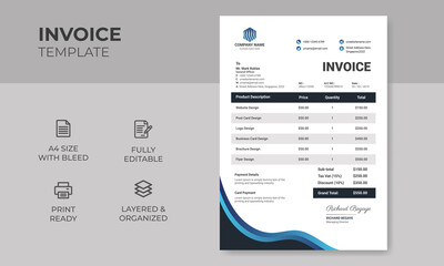 Modern Creative & Clean Business Invoice Design Template, A4 Invoice vector & illustration Design Template 