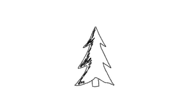 Hand drawn animation of dancing christmas tree. Stop motion animation.