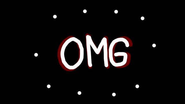 OMG inscription on black background. OMG is an abbreviation for Oh My Got. Stop motion animation.