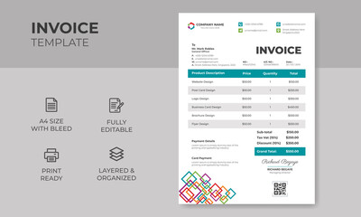 Modern Creative & Clean Business Invoice Design Template, A4 Invoice vector & illustration Design Template 