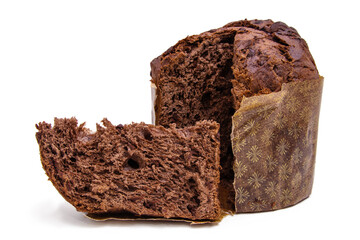 chocolate christmas panettone isolated on white
