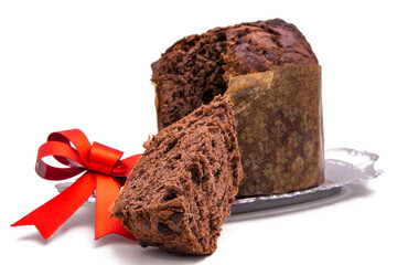 chocolate christmas panettone isolated on white