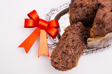 chocolate christmas panettone isolated on white