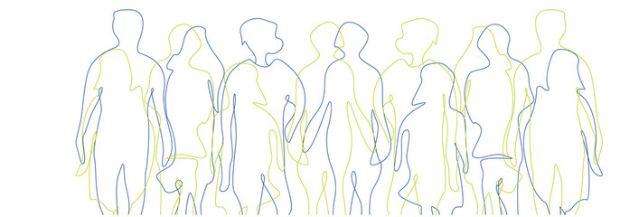 Silhouettes Group of People in a Row. Vector