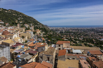Fototapeta na wymiar Aerial view of Monreale city. Monreale - town and commune in the Metropolitan City of Palermo. Sicily, Italy, Europe.