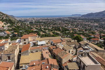 Fototapeta premium Aerial view of Monreale city. Monreale - town and commune in the Metropolitan City of Palermo. Sicily, Italy, Europe.