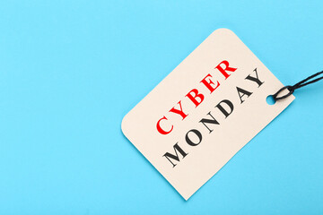 Sale tag with text Cyber Monday on blue background