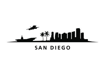 San Diego City Skyline Landscape Vector Graphic - obrazy, fototapety, plakaty