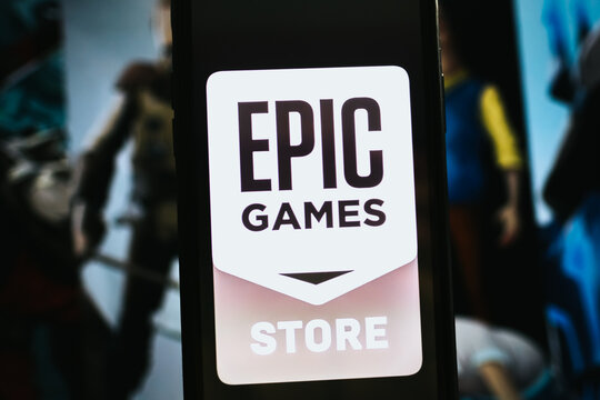 Smartphone with epic games store logo on the screen. Rostov-on-Don, Russia. 28 October 2020