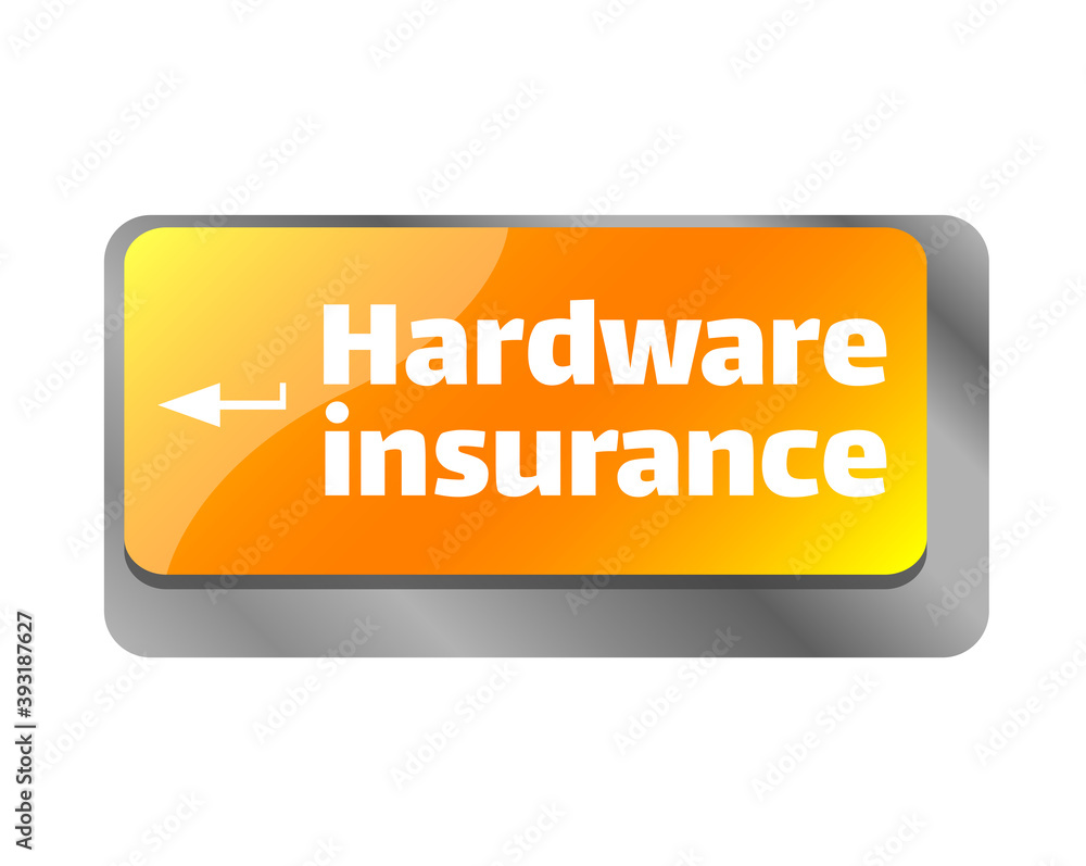 Poster hardware insurance . close up of keyboard, enter computer key.