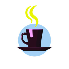 Cup of coffee with aromatic steam. Logo for a banner, card, or coffee shop. Vector illustration in flat style.