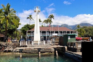 A lighthouse in Lahaina, Maui marks the entrance to the harbour.