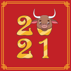 Happy Chinese New Year 2021 with cute ox