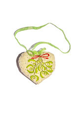 Christmas handmade embroidered decorations soft toys in the form of a heart  isolated on a white background