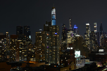 Fototapeta na wymiar New York, NY, USA - June 29, 2019: Night Manhattan view from The Press Lounge