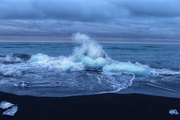 Diamond Beach, a Black sand and ice rocks beach, Jokulsarlon, Iceland