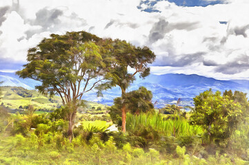 Fototapeta na wymiar BeautifulLandscape colorful painting looks like picture, Colombia.