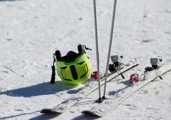 Winter sports equipment on snow