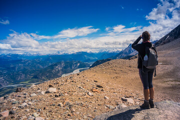 Woman enjoy the view by the Cerro Castillo landscape at Patagonia.