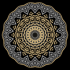 Tribal ethnic style colorful mandala pattern. Greek ornamental vector background. Geometric greek key, meanders backdrop. Decorative abstract floral ornaments. Flower. Modern design. Decoration