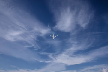 White plane in the blue sky