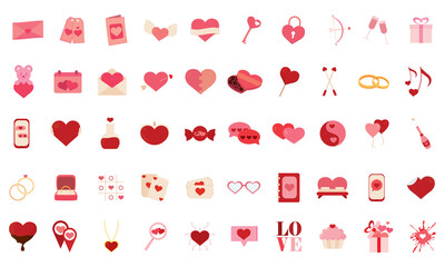 Isolated set group of romantic heart red love icons- Vector
