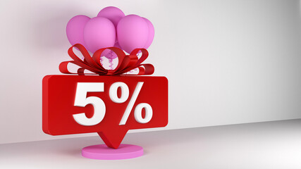 5 percent discount icon with bow and balloons
