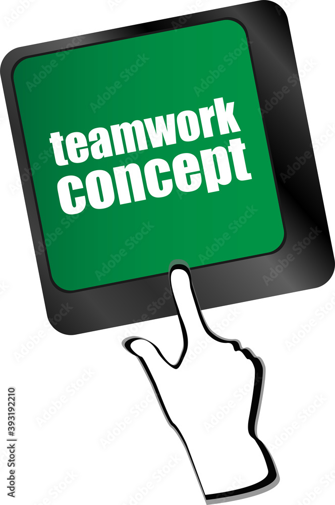 Poster cloud icon with teamwork concept word on computer keyboard key