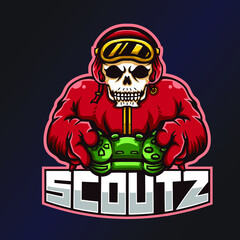 Scoutz Esports Logo. Skull Logo. Esport Team Logo. Streamer Gaming Logo. Gaming Creator House Illustrator. Streamer Emblem. Skeleton Illustrator. Gaming Mascot. Game Content Symbol.