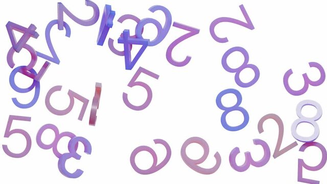Numbers pattern floating on white background. Levitation of 3d rendered shapes. 