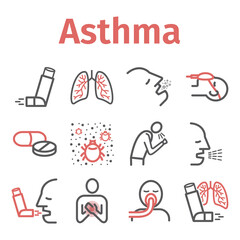 Asthma banner. Symptoms. Asthma line icons. Vector signs for web graphics.
