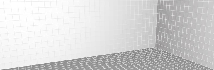 White 3d space. Wireframe walls and floor. Gray corner. Geometric background. Vector backdrop