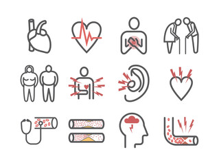 Atherosclerosis. Symptoms. Line icons set. Vector signs for web graphics.